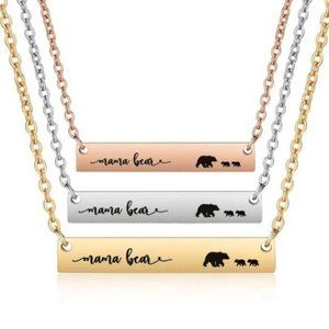 Mama Bear Bar Chain Necklaces in Rose Gold, Yellow Gold, or Silver